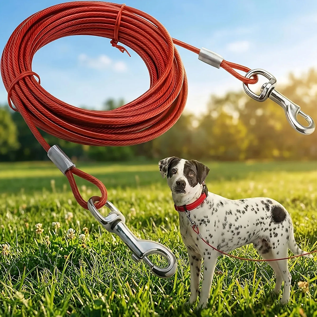 Dog Tie Out Cable 25 Feet- Heavy Duty Dog Lead Rust-Free with Quick ReleaseSwivel Clips & 360° RotatingClasp - Tangle-Free DogsRunner for Yard