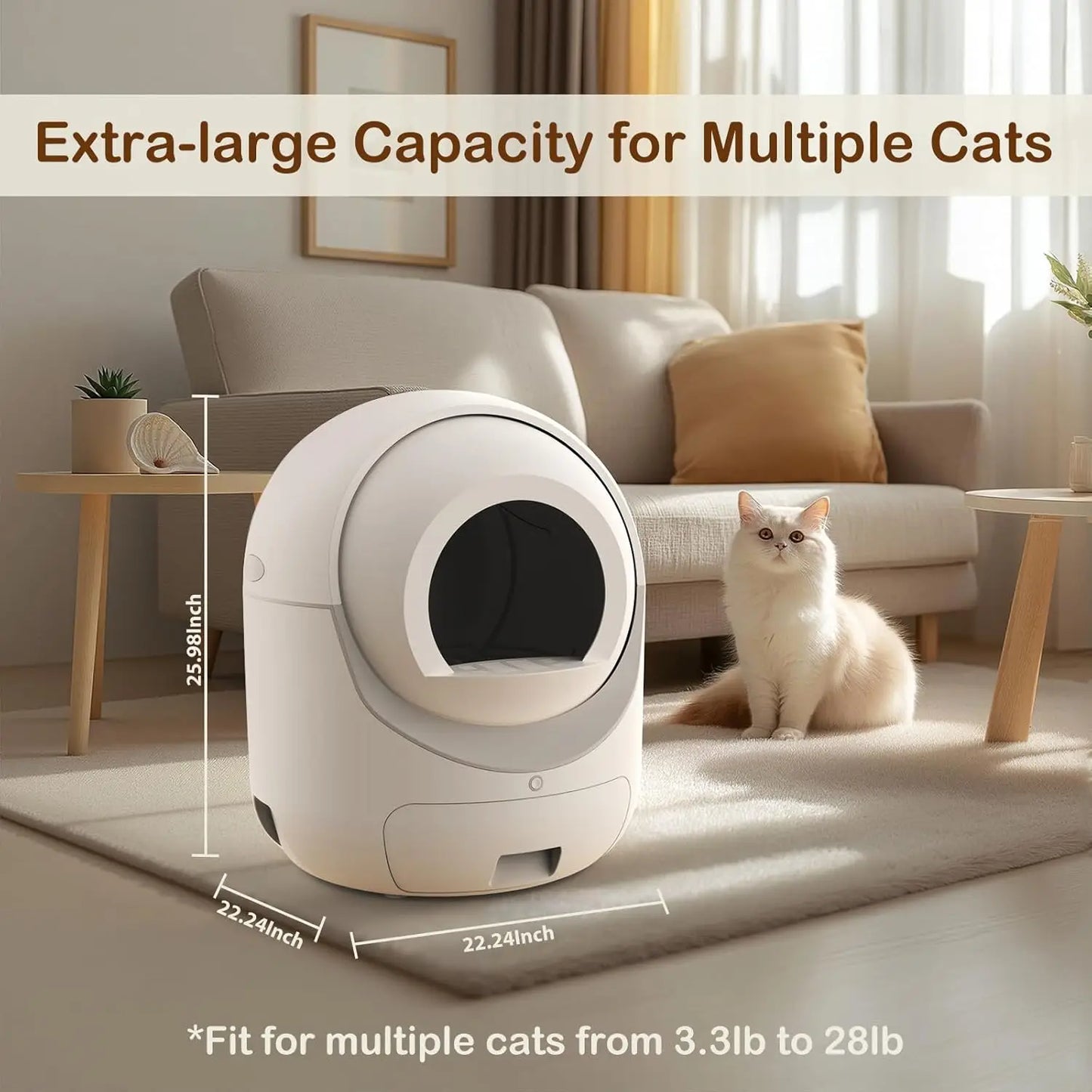 Automatic Self Cleaning Litter Box with APP Control Quiet Large Space for Multiple Cats Includes Liners Customized