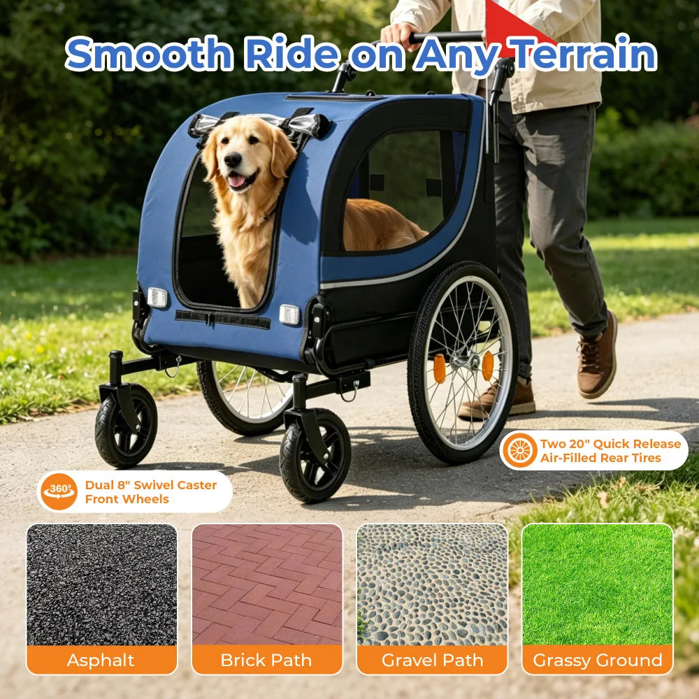 2-in-1 Bike Trailer & Pet Stroller for Dogs up to 100lbs, Foldable Large Dog Carrier Cart with 20 Inch Air-Filled Wheels, 8 Inch Front Caster Wheels, Breathable Mesh Windows, PVC Rain Cover, Quick Release Wheels, Heavy Duty F