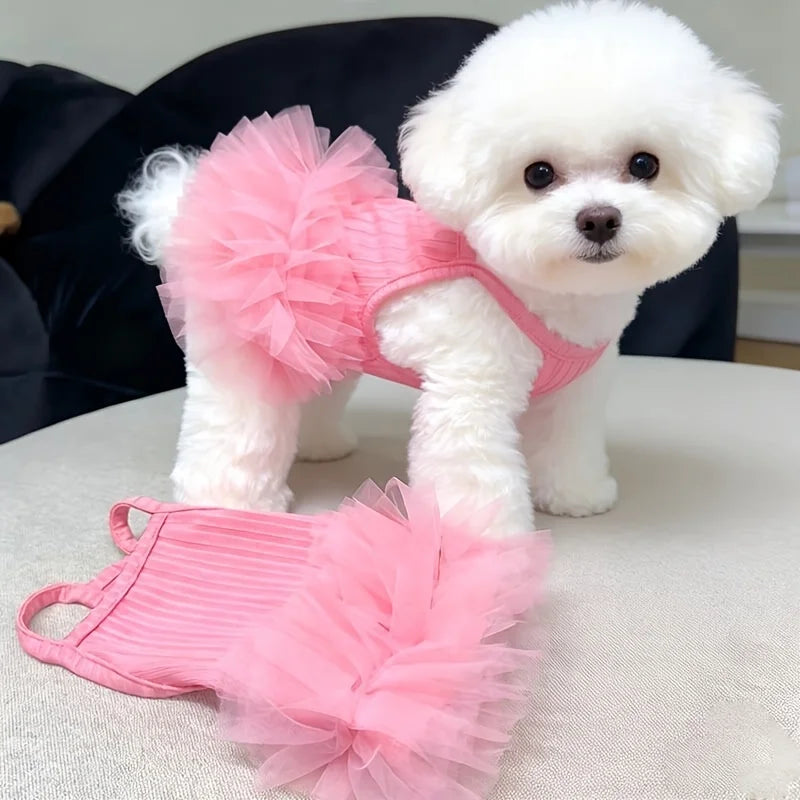 Pink Breathable Wedding Dress Small Dog Cat - Strapless Puffy Skirt, Washable Spring/Summer Costume Teddy Pomeranian Pekingese