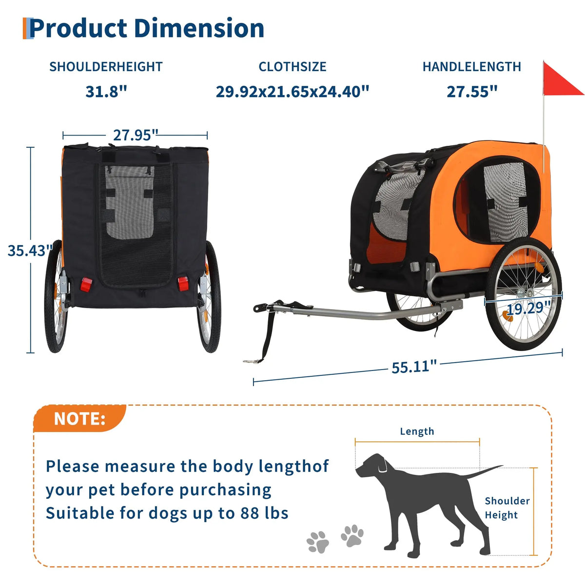 Dog Bike Trailer,88 lbs Pet Cart with Quick Release Wheels & Foldable Frame– Waterproof 600D Oxford Cover – Mesh Windows – Easy Assembly – for Small to Medium Pets