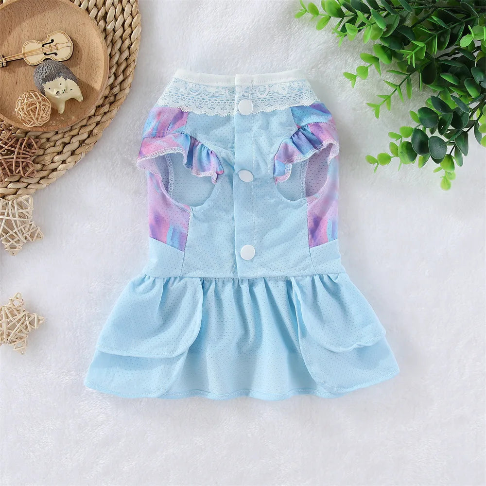 Summer Pet Dog Cooling Dress Ice Silk Breathable Quick Drying Small Dog Cat Skirt Summer Mesh Clothes for Puppy Chihuahua Kitten