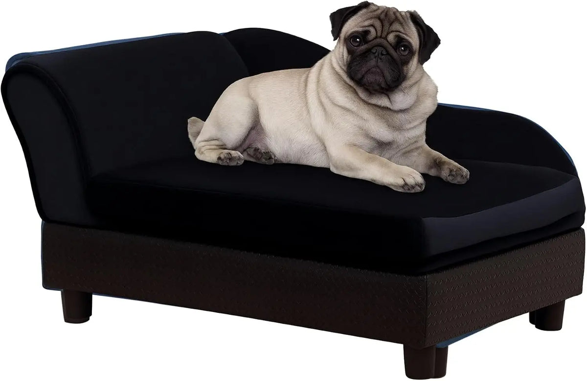PawHut Luxury Fancy Dog Couch with Hidden Storage, Small Dog Sofa Bed with 2" Soft Foam, Modern Pet Furniture for Puppies & Little Breeds, Blue