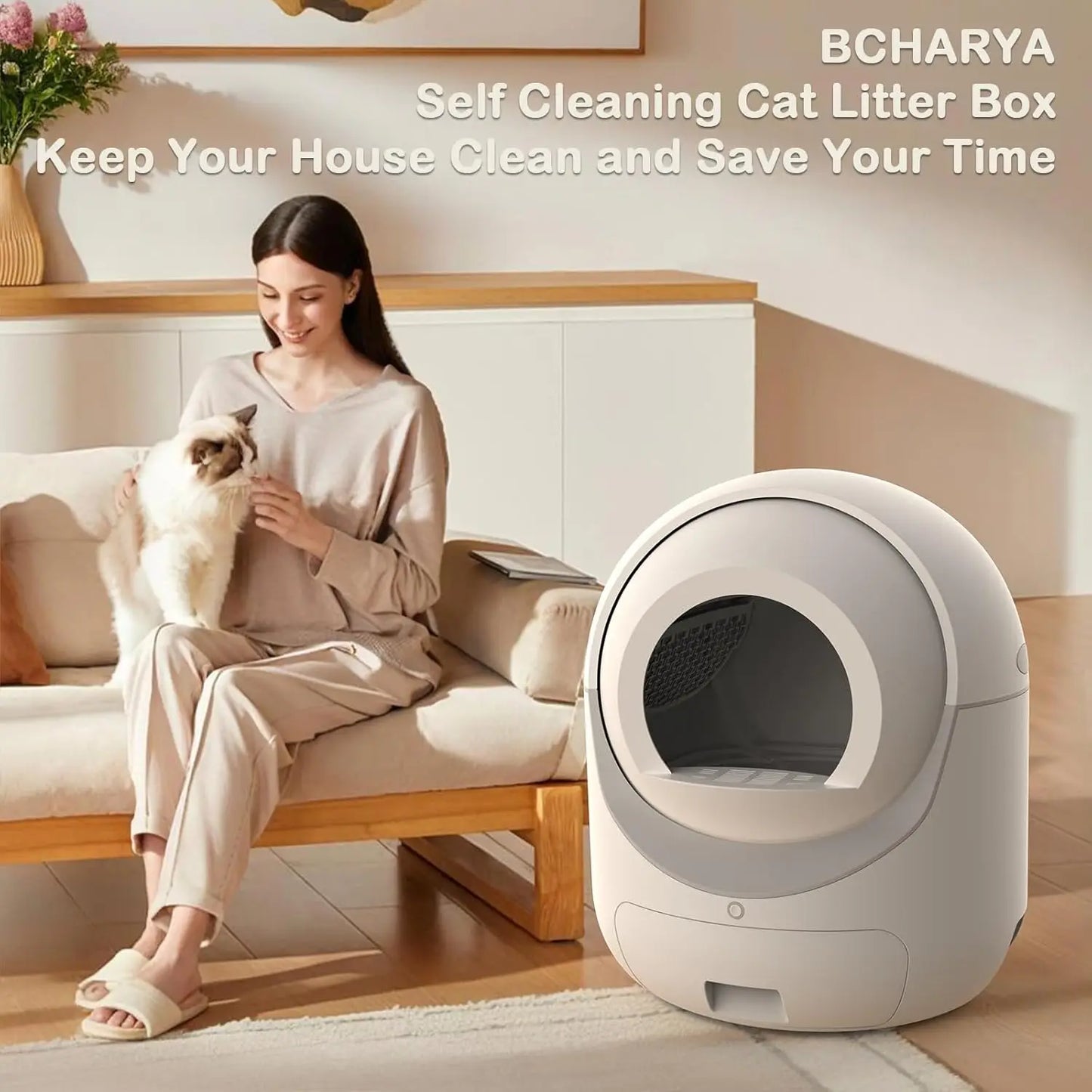 Automatic Self Cleaning Litter Box with APP Control Quiet Large Space for Multiple Cats Includes Liners Customized