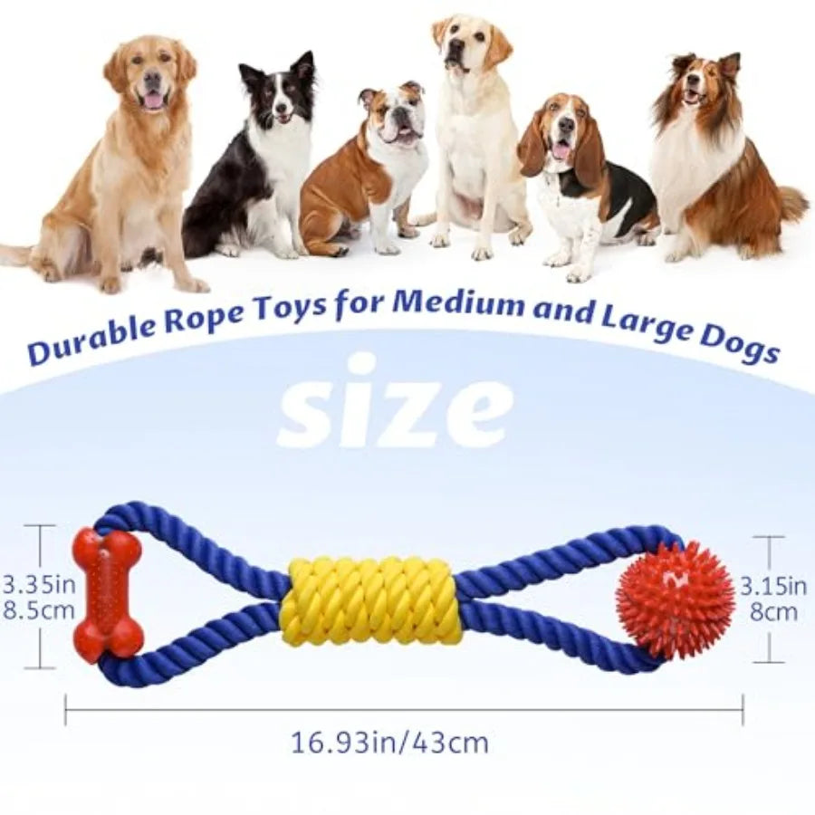 Interactive Dog Rope Toys Tug of War, Tough Dog Toys for Large, Medium and Small Dogs, 100% Cotton Chew Toys for Boredom, Pull