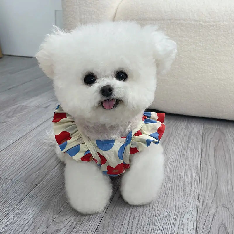 Summer new floral flutter sleeve vest dress, dog pet clothes for Teddy Bichon, cute clothes for puppies and cats, breathable pri