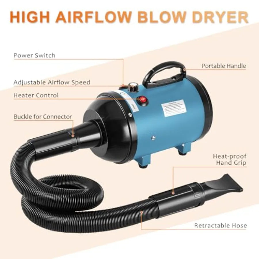 Dog Dryer for Pet GroomingHigh Velocity 4.3HP/3200W Dog Blower Force Dryer with Stepless Adjustable Speed Professional Pet Hair