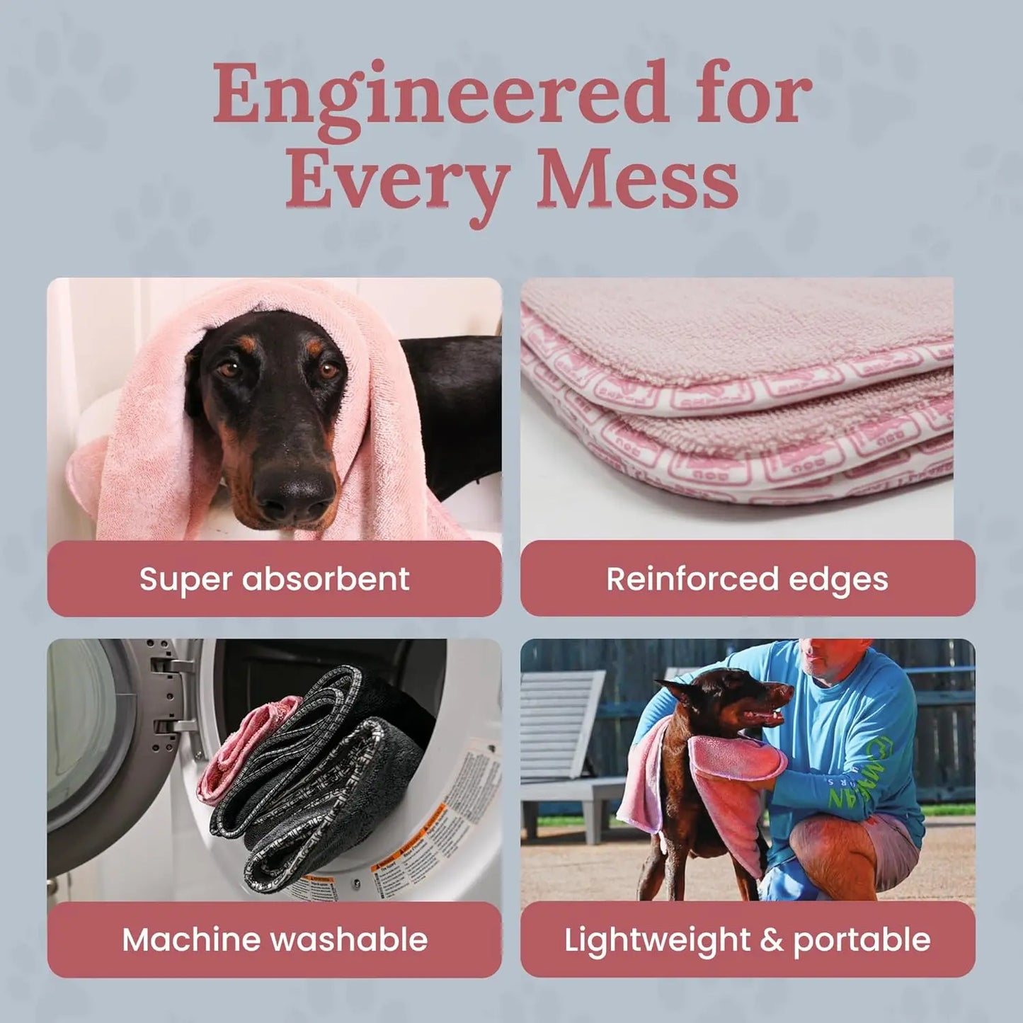 Extra Large 24x35 Microfiber Dog Drying Towel, 1200 GSM Ultra Absorbent Quick Dry for Bath Beach Travel Pink