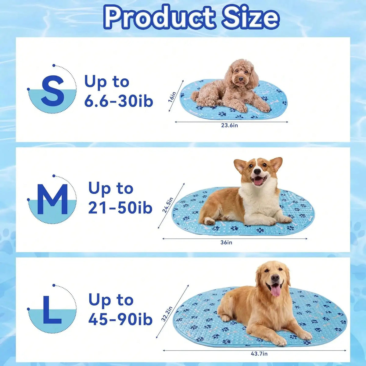 Patented Gel Pet Cooling Mat, Non-Slip Waterproof Cool Pad for Small Dogs, Indoor Outdoor Cooling Bed for Crate Kennel Car