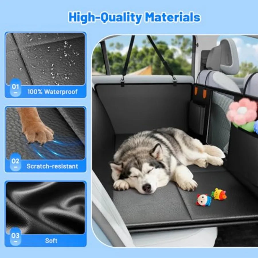 Dog Car Seat Cover with Hard Bottom PU Leather for Back Seat Extender Pet Hammock Bed for Cars SUVs Holds 400lbs Mesh Window Po