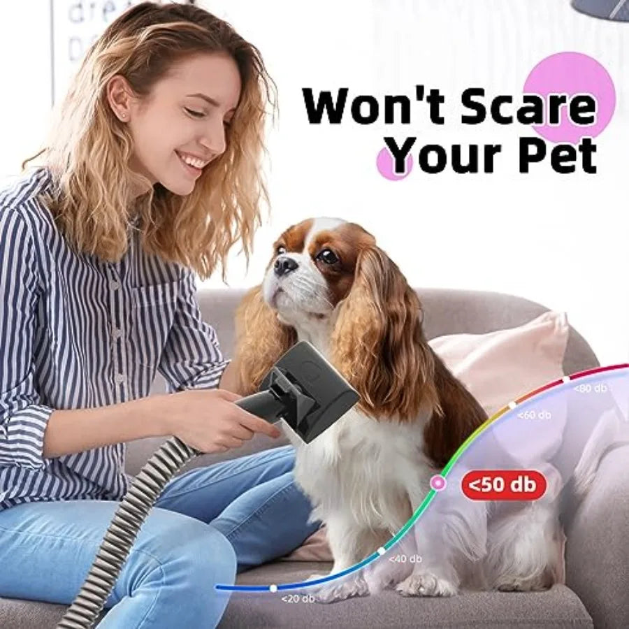 Professional Pet Vacuum Groomer for Dogs with Stainless Steel Comb and Red Brush 3-in-1 Hair Removal Tool for Pet Grooming Effi
