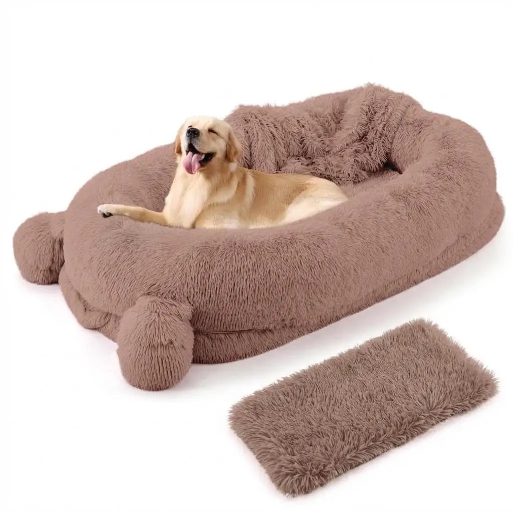 Garvee 71" x 45" Human-Sized Dog Bed, Large Orthopedic Pet Bean Bed with 2 Storage Pockets, Fluffy Faux Fur Bed for Adults & Giant Pets Black