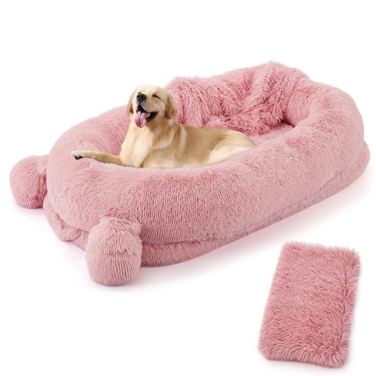 Garvee 71" x 45" Human-Sized Dog Bed, Large Orthopedic Pet Bean Bed with 2 Storage Pockets, Fluffy Faux Fur Bed for Adults & Giant Pets Black