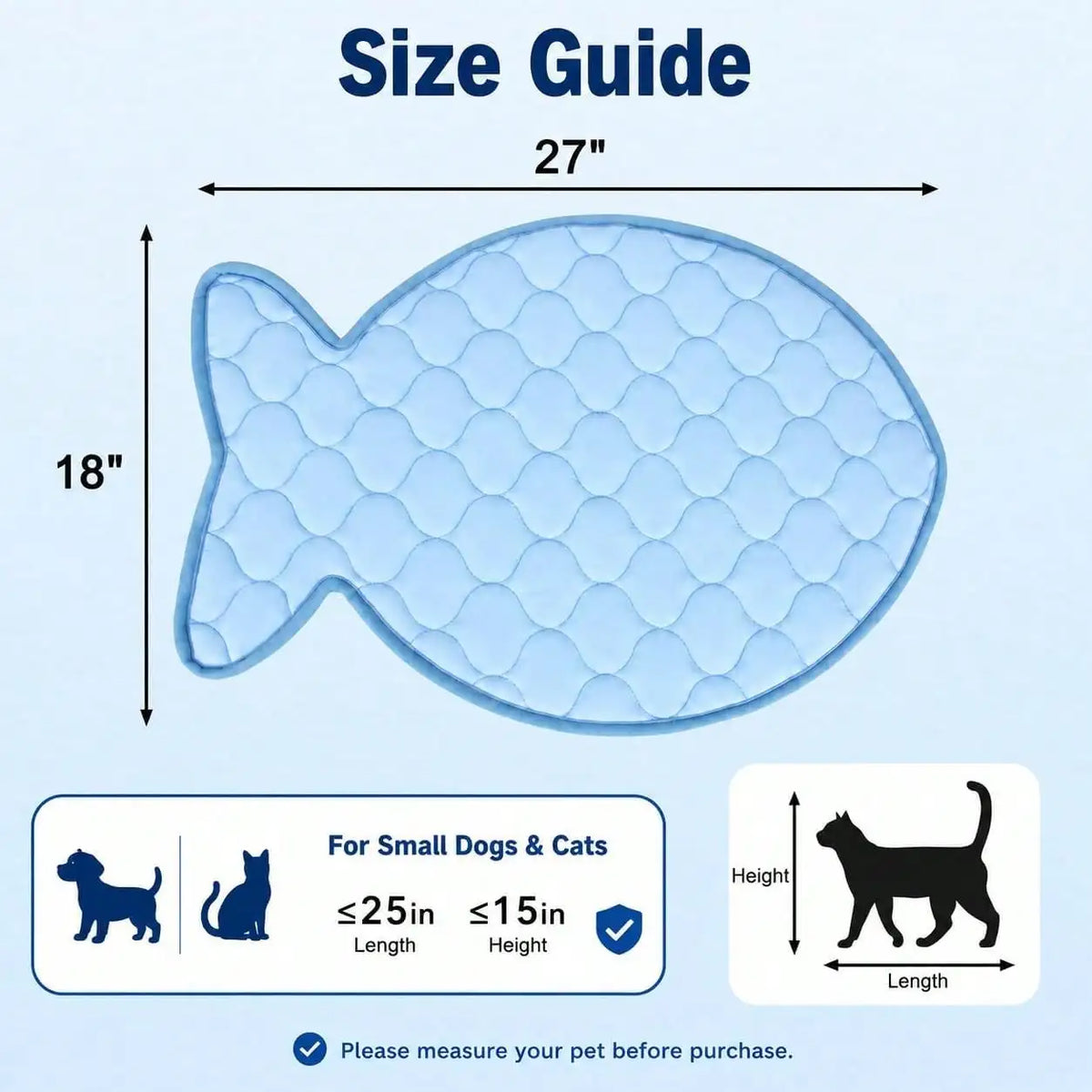 Fish Shaped Ice Silk Cooling Mat for Small Dogs & Cats, Machine Washable Summer Pet Pad, Fits Bed Sofa Floor Car Seat Crate