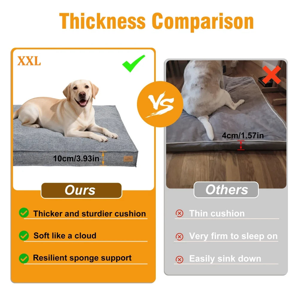 Large Dog Bed Washable Linen Orthopedic Dog Beds Waterproof Pet Pillow Mattress With Removable Cover