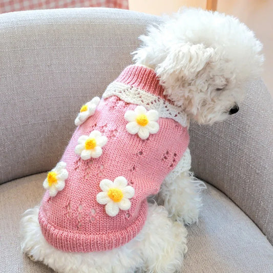 Dog Cute Sweater Warm Pet Sweater Knitted Flowers Blossoming Dog Sweaters For Dogs