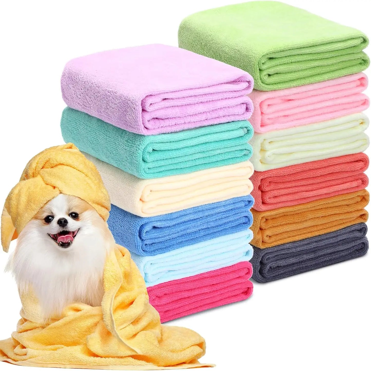 12 Pcs Dog Towels Bulk 20x39in Microfiber Absorbent Soft Pet Bath Towels for Small Medium Puppy Cat, 12 Colors