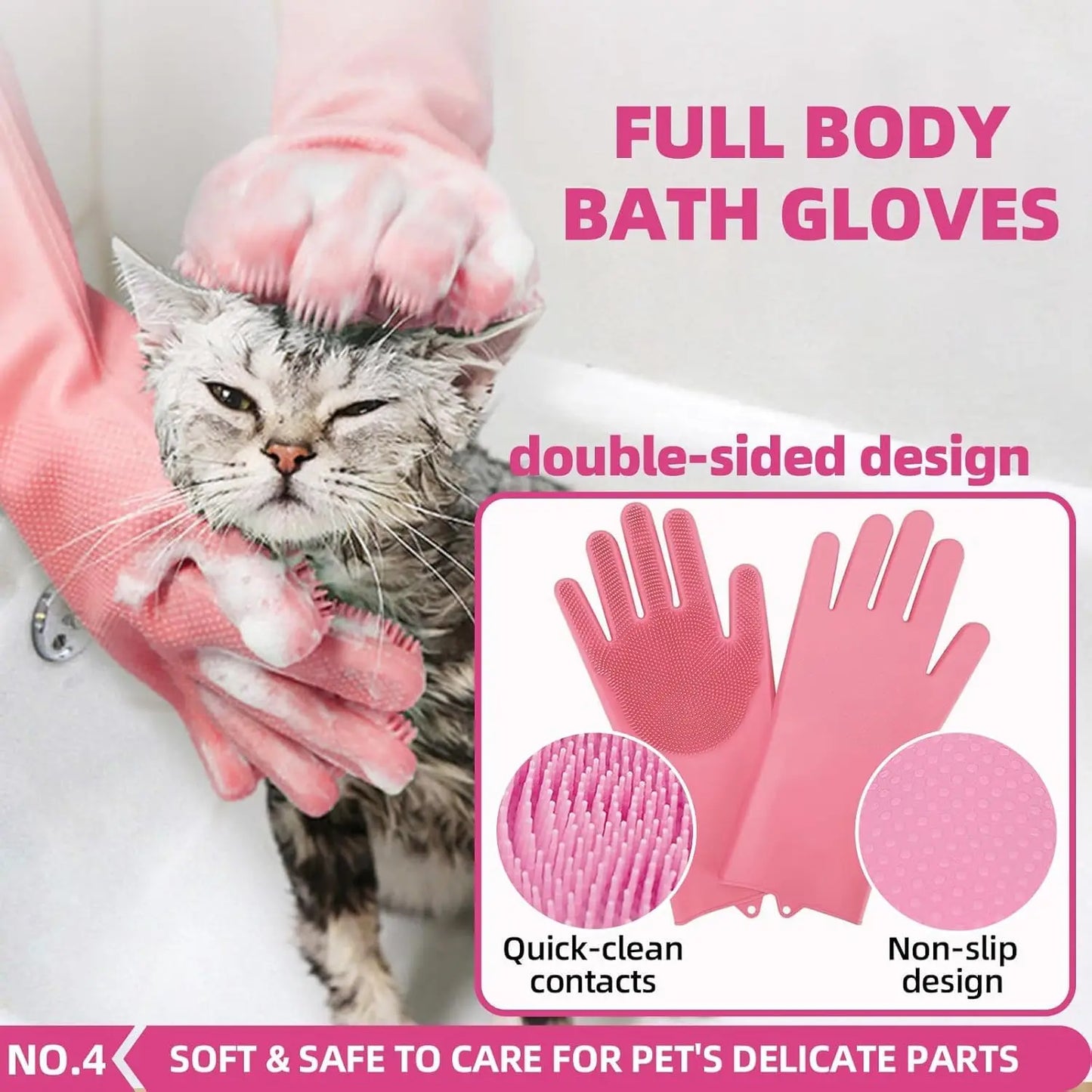 Complete Pet Bathing Kit: Brush, Towel, Gloves & Scrubber for Dogs & Cats (Pink)