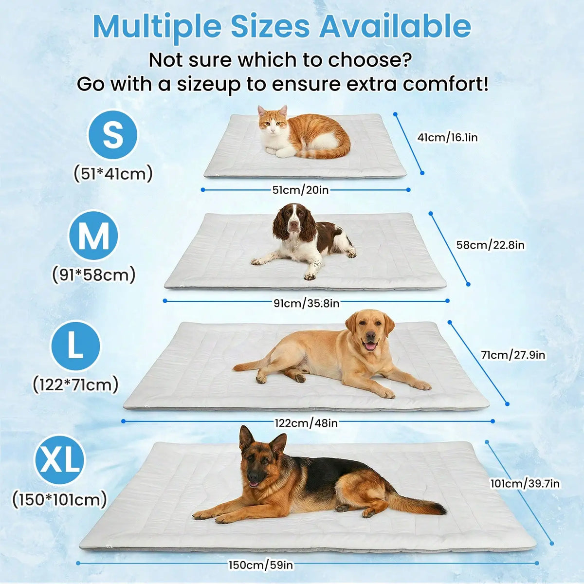 Non-Slip Washable Pet Cooling Mat Blanket, Portable Self-Cool Ice Pad for Dogs & Cats, Durable Extra Large Cooling Bed