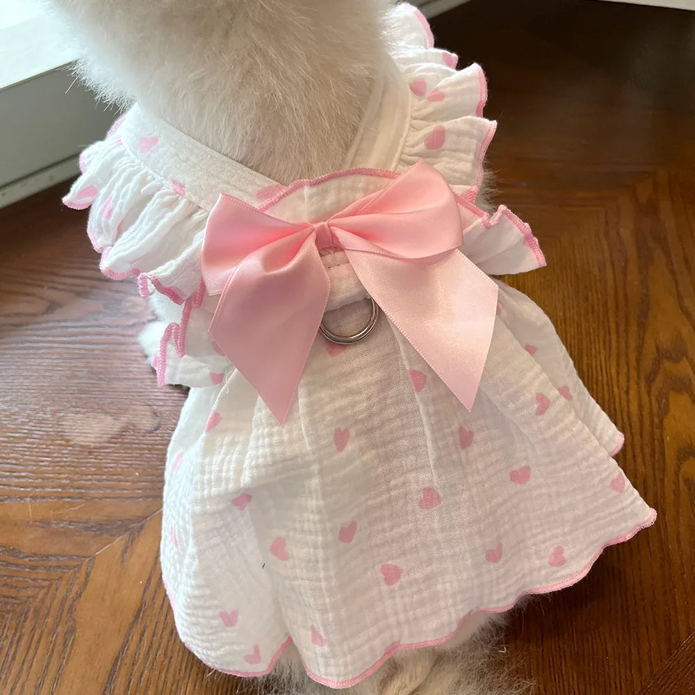 Pet dresses clothes for spring and summer dogs cats teddy bears Pomeranians plush toys  hearts all cotton fabric