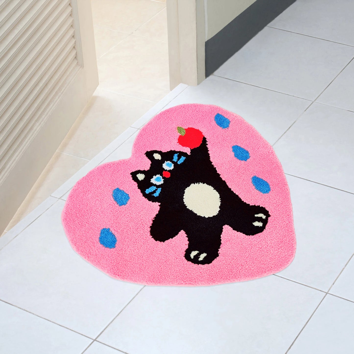Cute Paw Print Non-Slip Door Mat Heart-Shaped Entrance Rug for Home Decor Absorbent Cat Theme Bathroom Carpet