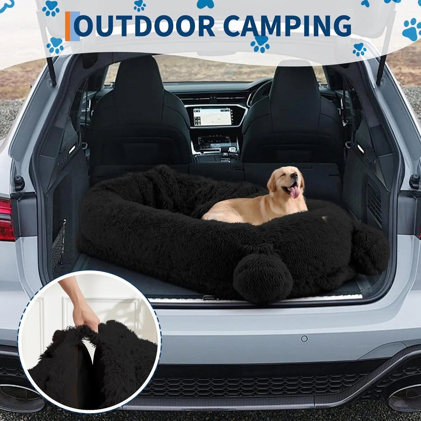 Garvee 71" x 45" Human-Sized Dog Bed, Large Orthopedic Pet Bean Bed with 2 Storage Pockets, Fluffy Faux Fur Bed for Adults & Giant Pets Black