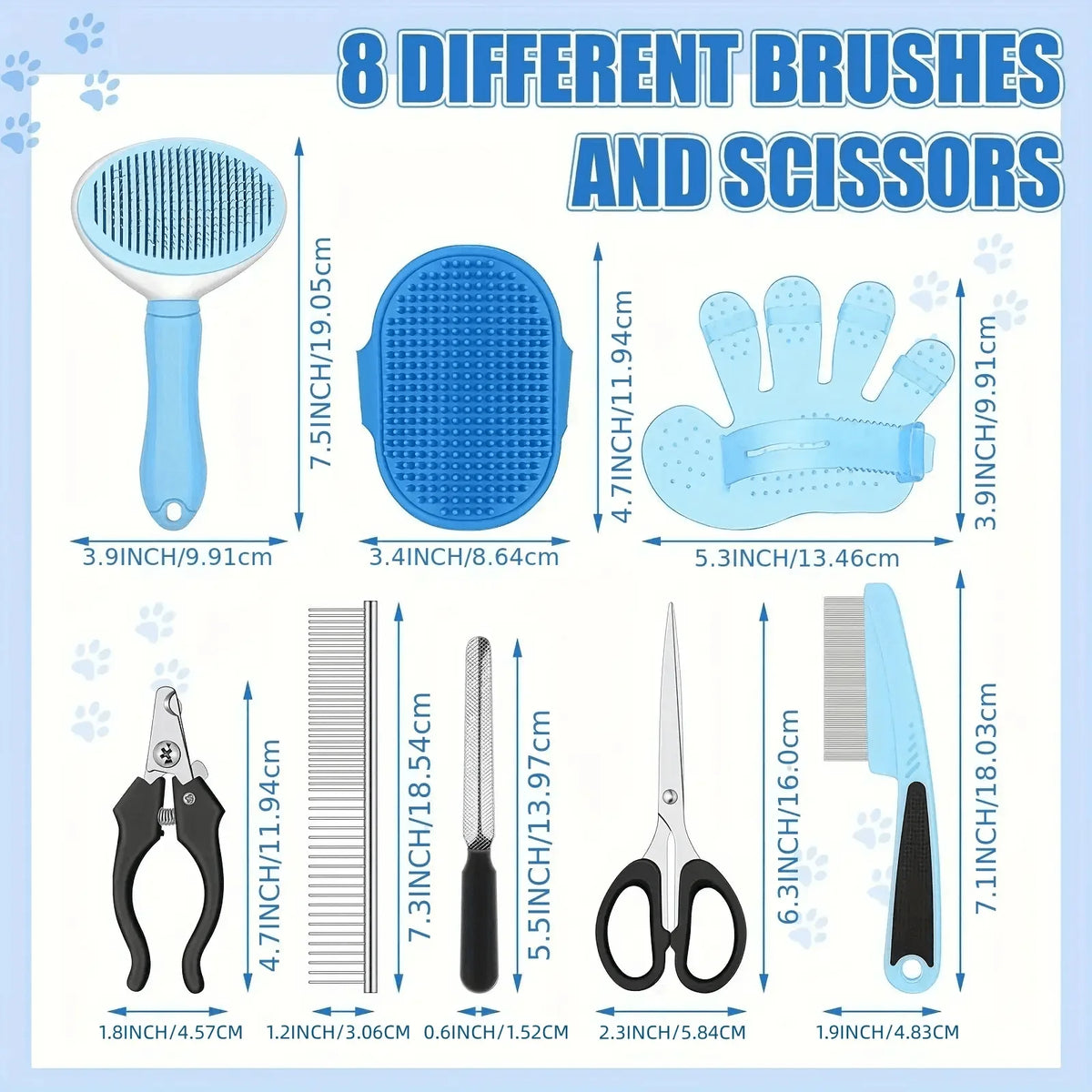 9pcs Dog Grooming Brush Deshedding Kit - Self-Cleaning Slicker Brush, Dematting Rake, Flea Comb, Nail Clippers & File, Pet Grooming Tools With Adjustable Strap And Scissors, For Dogs