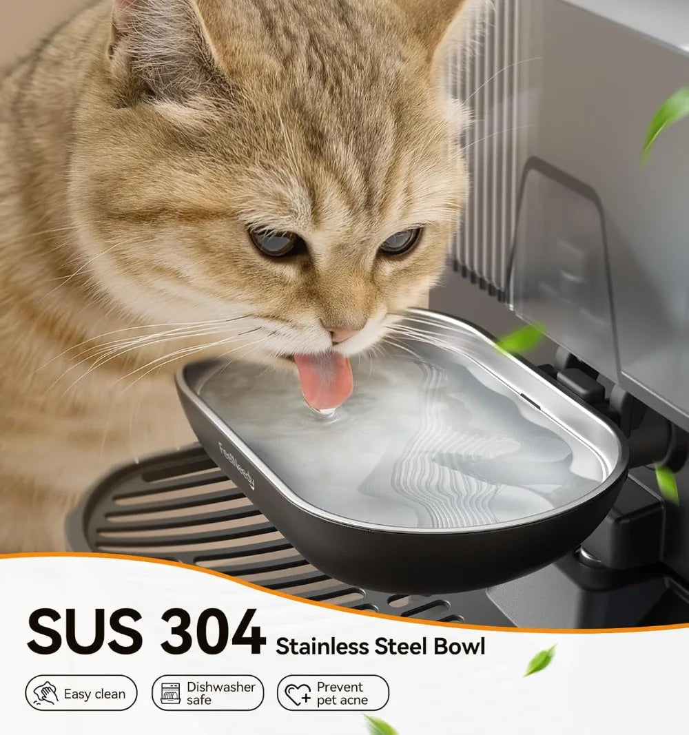 Wireless Cat Water Fountain No Filters, Wastewater Separation, Stainless Steel Bowl, 3.5L Pet Water Dispenser for Cats & Dogs