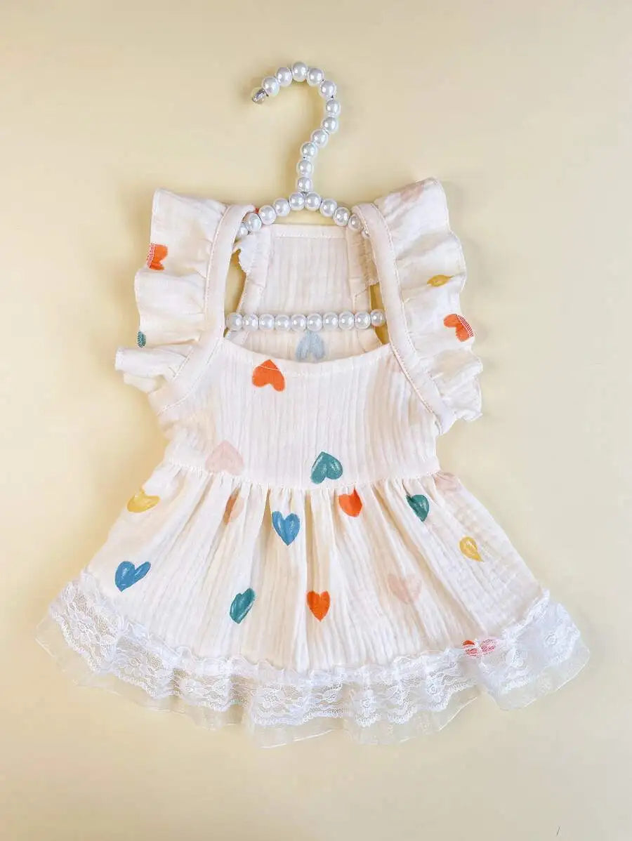 Valentine's Day 1pc Heart Print Ruffle Trim Pet Dress For Dog For Summer