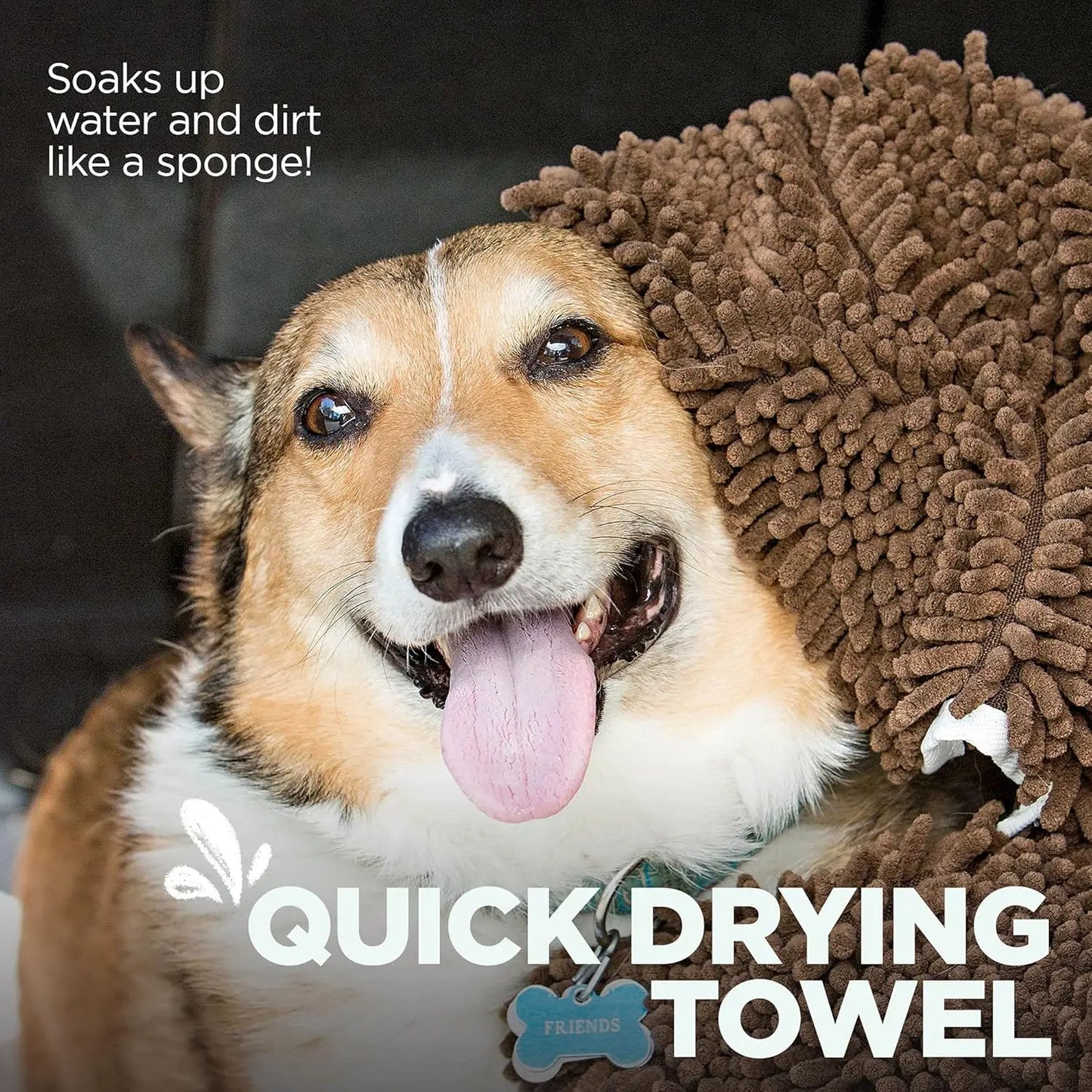 Ultra Absorbent Microfiber Chenille Dog Towel with Hand Pockets, Quick Drying, Machine Washable, 31" x 14"