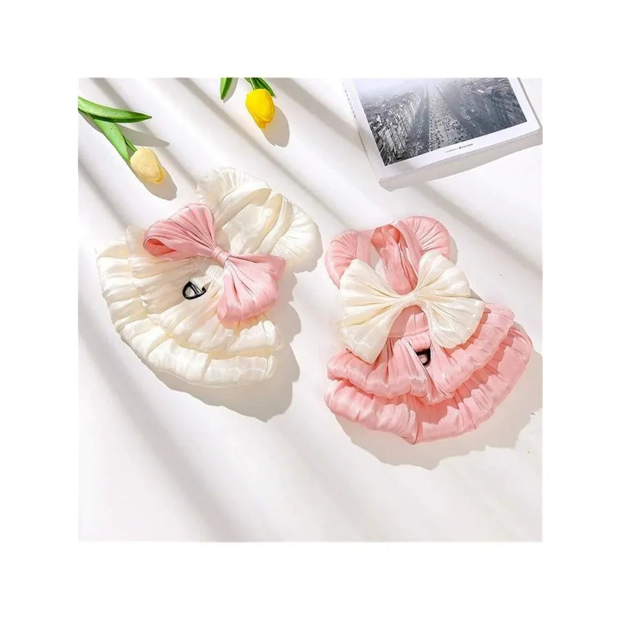 【New style】Dog Princess Dress For Small Dogs Cat Bow Dress With D-Ring Dog Wedding Clothes Cute Puppy Tutu Skirt Doggy Summer C