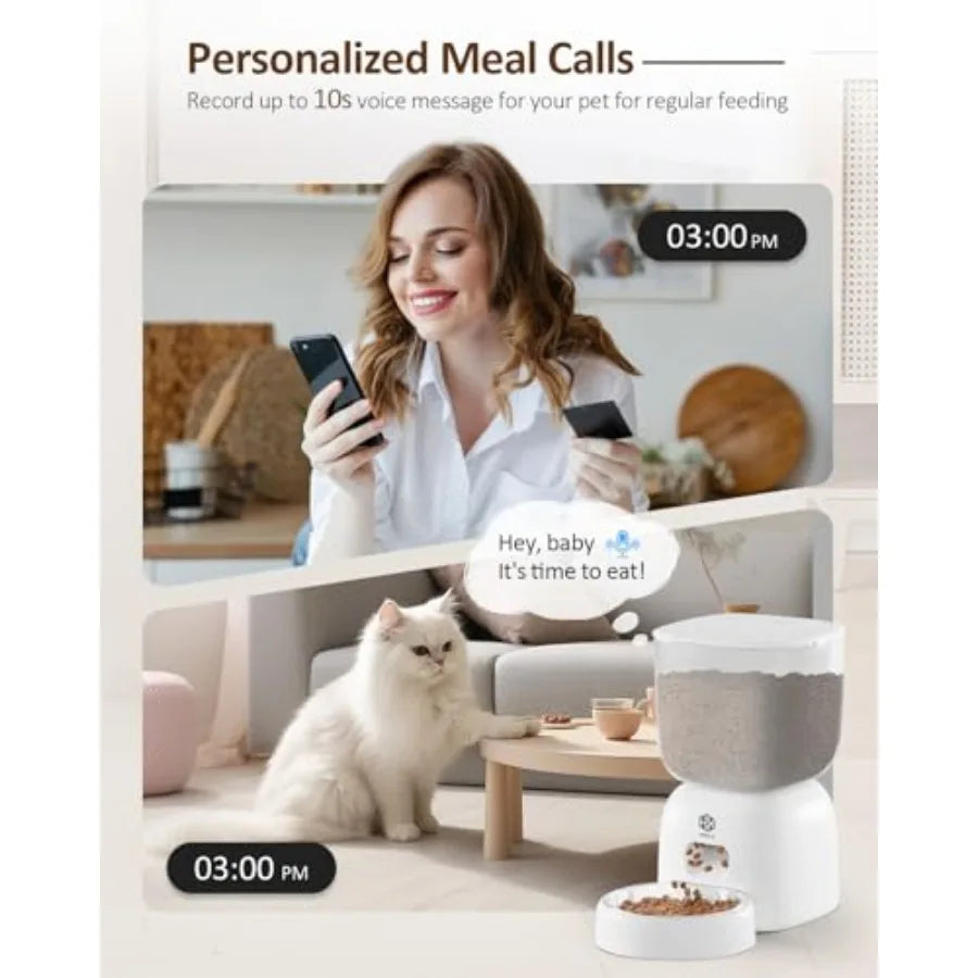 Automatic Cat Feeder with 3L Dry Cat Food Dispenser and 2L Water Fountain Timed Dog Feeder with Portion Control and Daily Meals