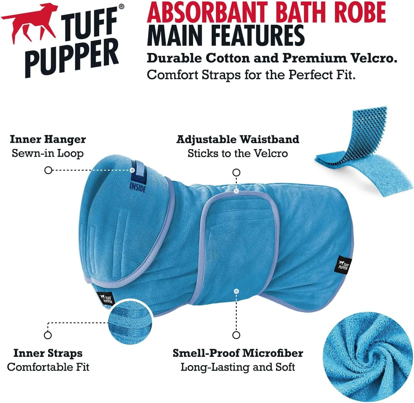 Super Absorbent Dog Bathrobe, 800 GSM Plush, Fast Drying, Adjustable Hood & Belly Strap, Soft & Cozy, Blue XXXL