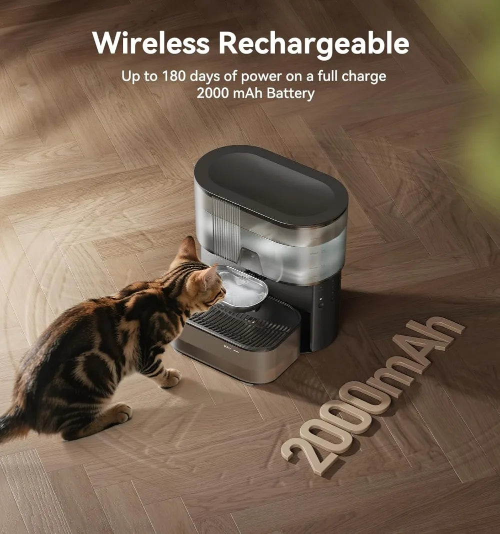Wireless Cat Water Fountain No Filters, Wastewater Separation, Stainless Steel Bowl, 3.5L Pet Water Dispenser for Cats & Dogs