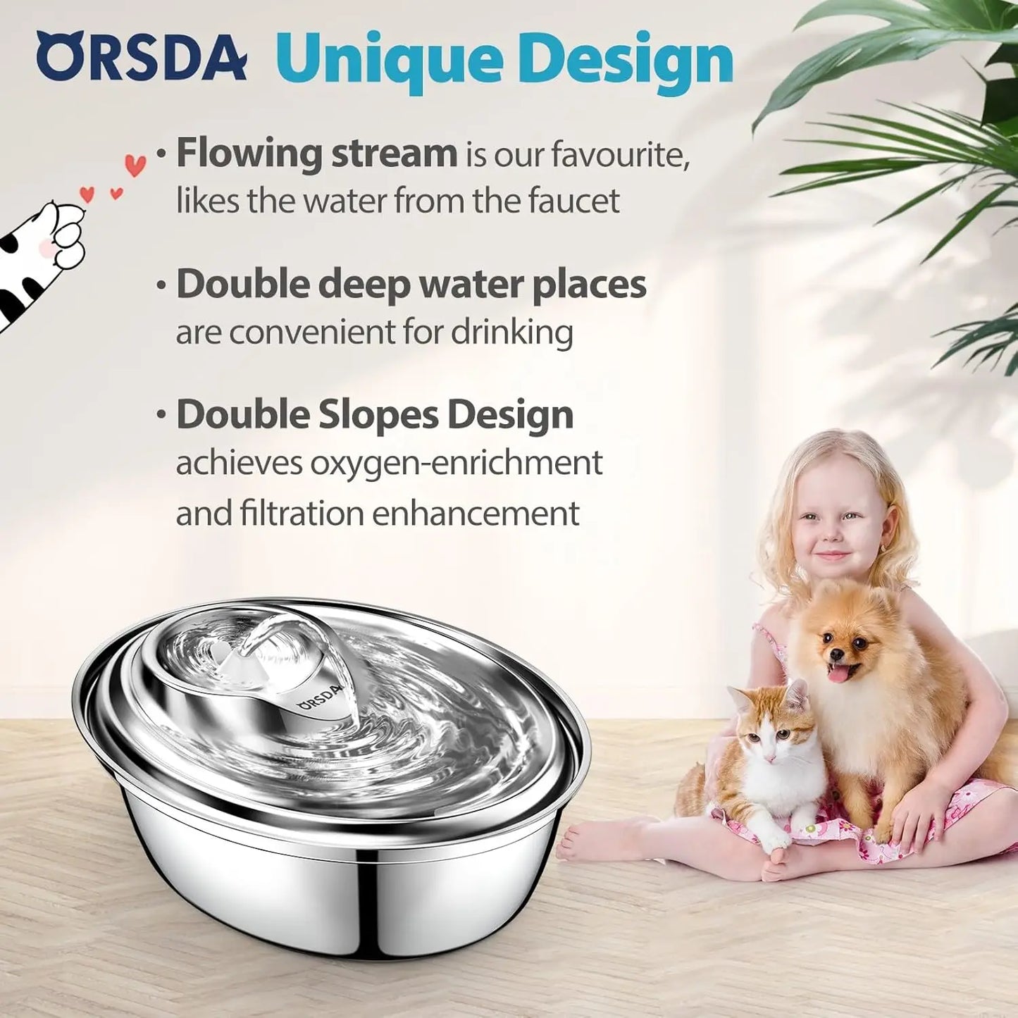 Stainless Steel Cat Water Fountain with 6 Filters, 2L Automatic Pet Drinking Fountain for Cats and Small Dogs, Quiet and
