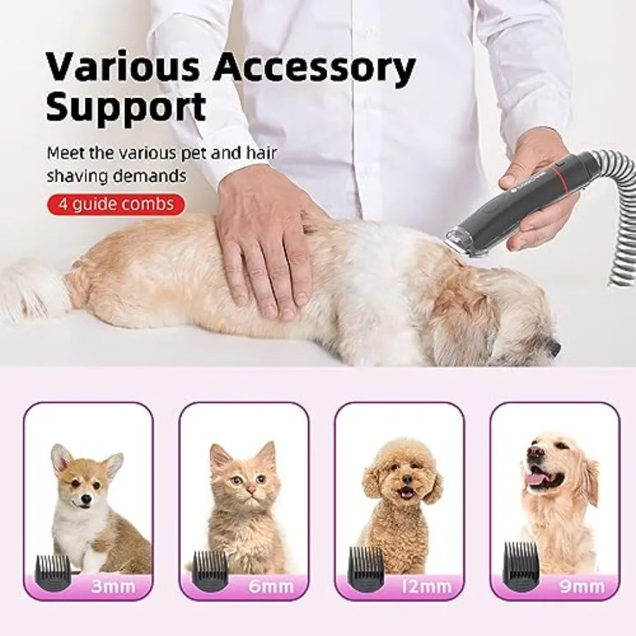 Professional Pet Vacuum Groomer for Dogs with Stainless Steel Comb and Red Brush 3-in-1 Hair Removal Tool for Pet Grooming Effi