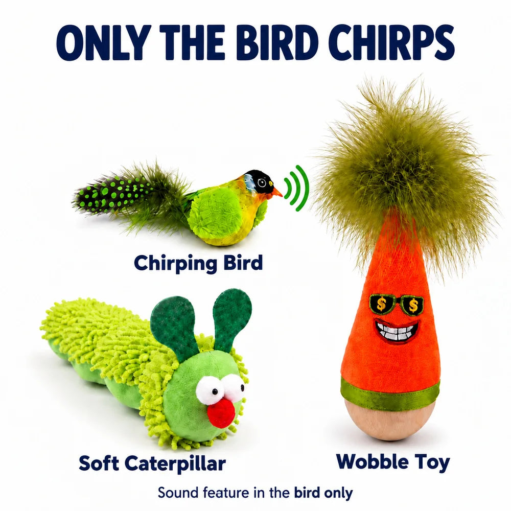 Zoe Interactive Game Cat Toys For Indoor Cats With Wobble Toy Soft Caterpillar And Chirping Bird For Batting Pouncing Kicking And Daily Play