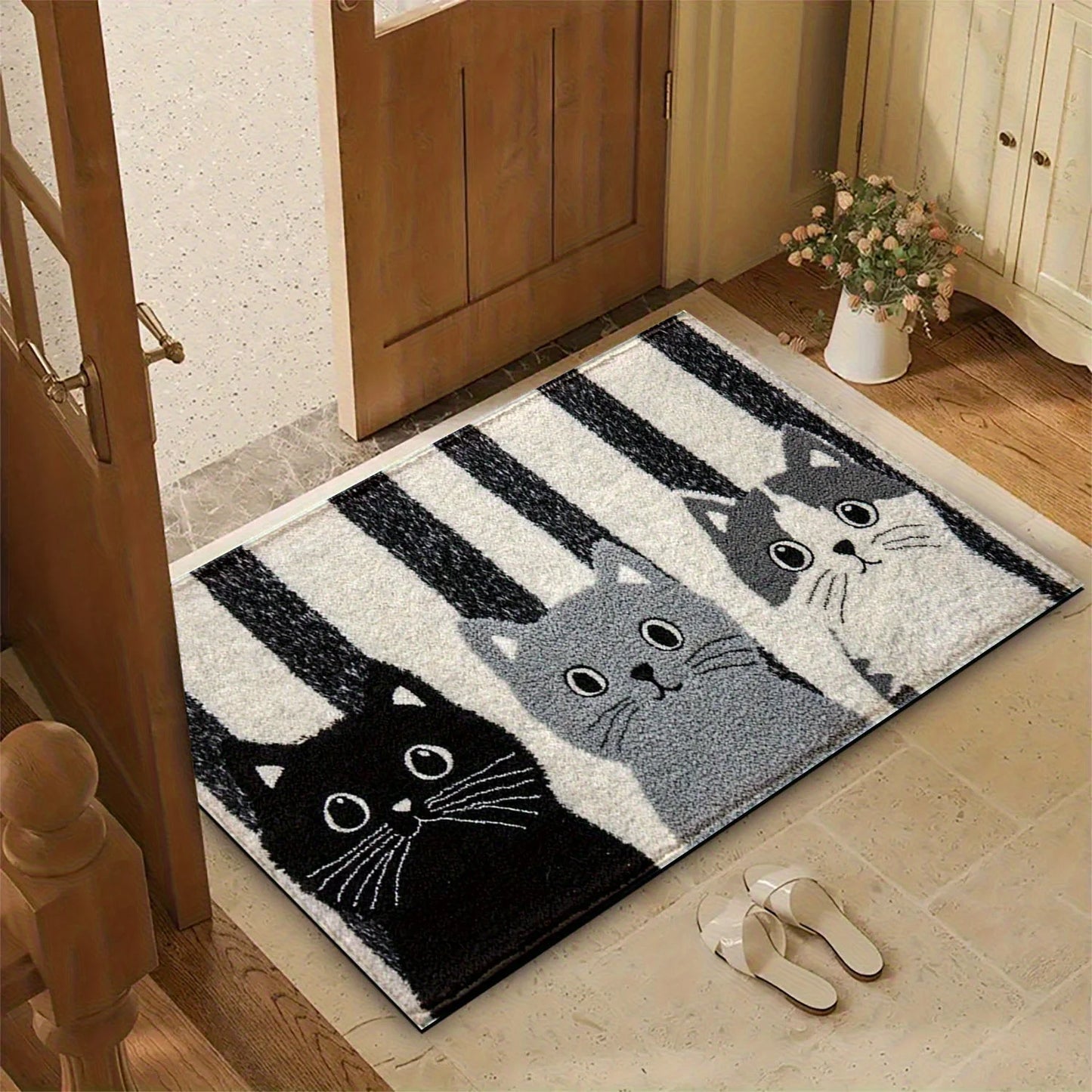 Striped Cartoon Cat Carpet Soft Doormat Waterproof Floor Mat Rug for Bedroom Carpet for Live Room Outdoor Carpet Home Dec