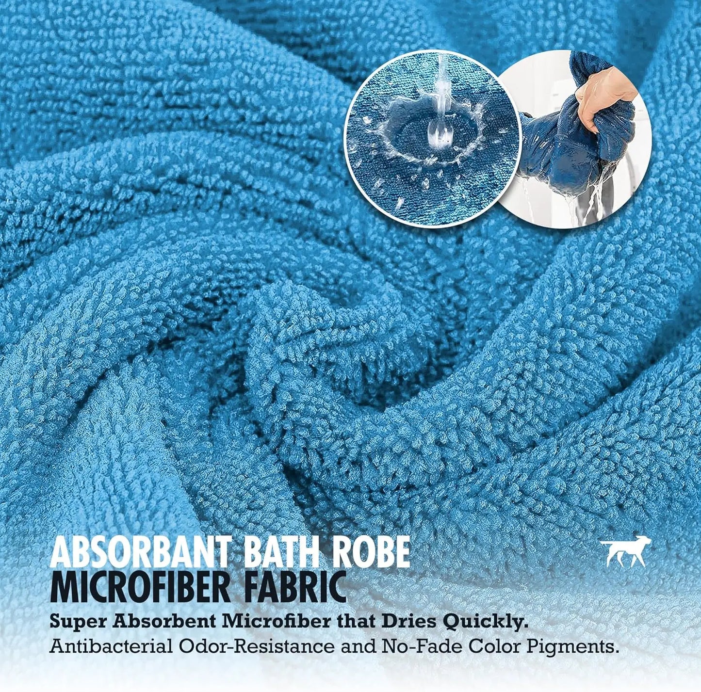 Super Absorbent Dog Bathrobe, 800 GSM Plush, Fast Drying, Adjustable Hood & Belly Strap, Soft & Cozy, Blue XXXL