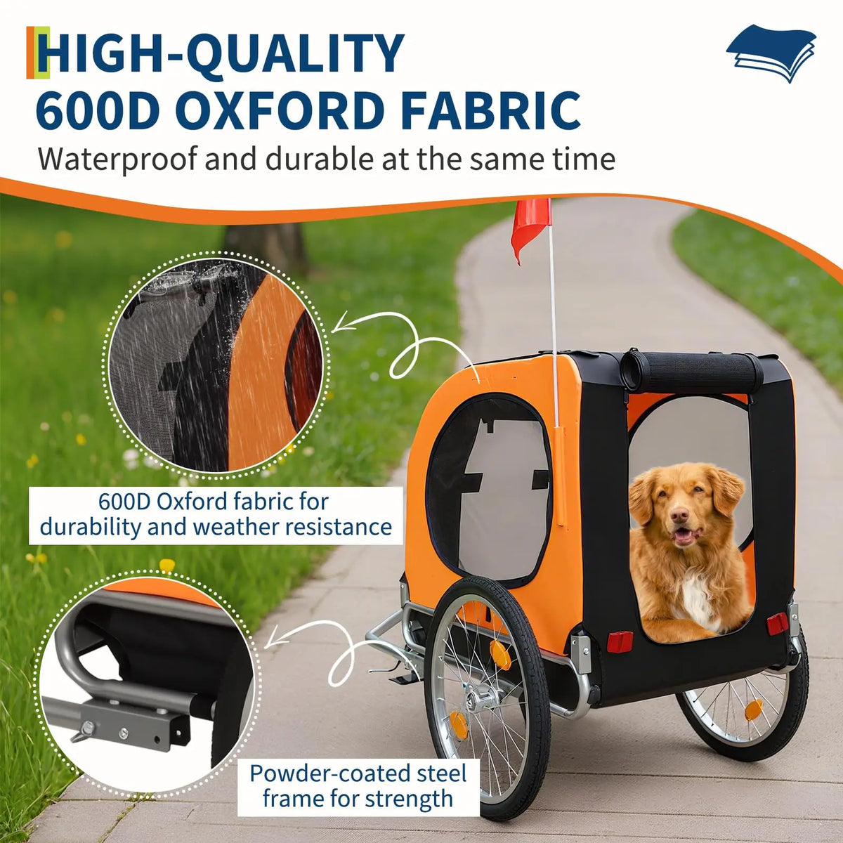 Dog Bike Trailer,88 lbs Pet Cart with Quick Release Wheels & Foldable Frame– Waterproof 600D Oxford Cover – Mesh Windows – Easy Assembly – for Small to Medium Pets