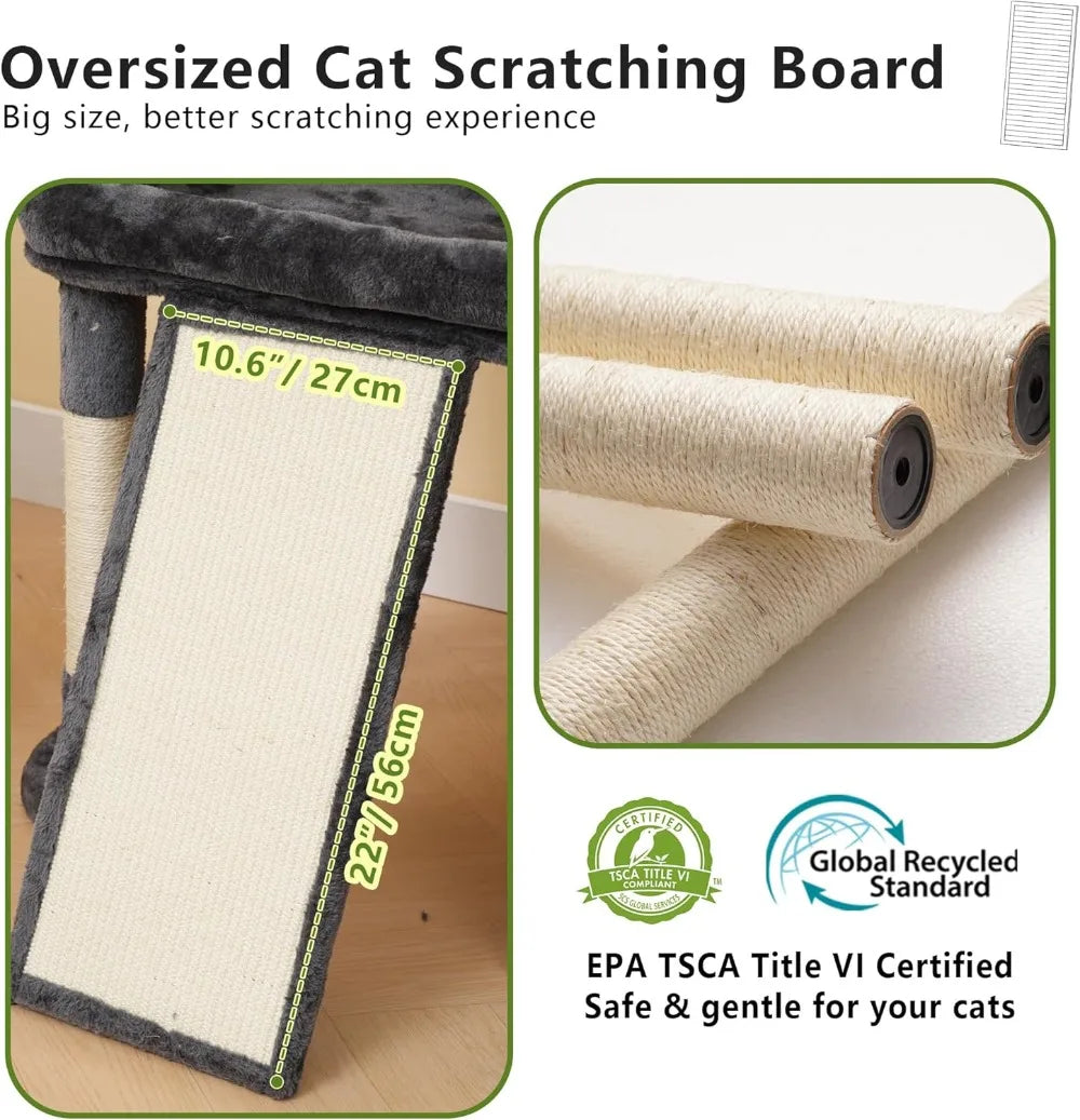 72.4-Inch Anti-Tip Cat Tower for Large Cats, All-in-One Cat Furniture with Spacious Perches, Multiple Interactive Areas, Extra-Large Sisal Scratching Board