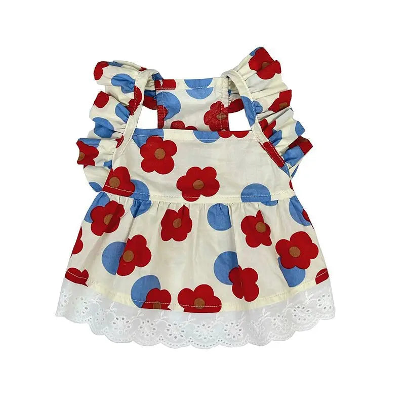 Summer new floral flutter sleeve vest dress, dog pet clothes for Teddy Bichon, cute clothes for puppies and cats, breathable pri