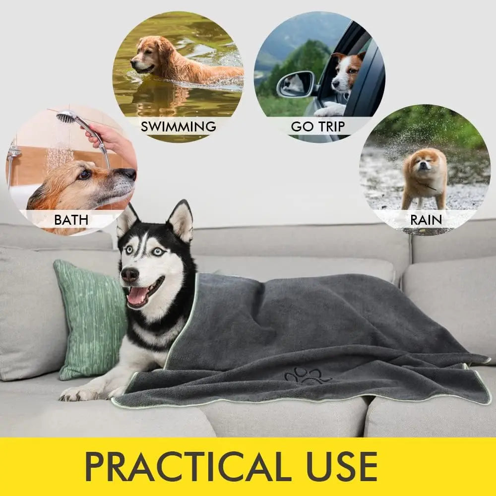 Super Absorbent Microfiber Pet Drying Towel for Dogs Cats, 30x50in, Gray