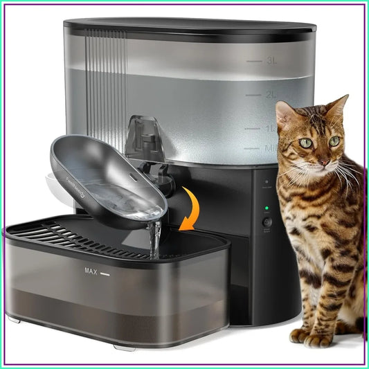 Wireless Cat Water Fountain No Filters, Wastewater Separation, Stainless Steel Bowl, 3.5L Pet Water Dispenser for Cats & Dogs