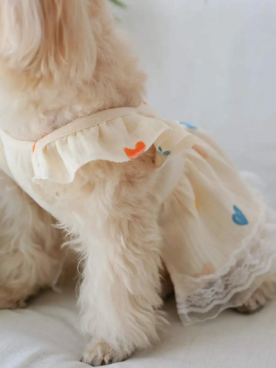 Valentine's Day 1pc Heart Print Ruffle Trim Pet Dress For Dog For Summer