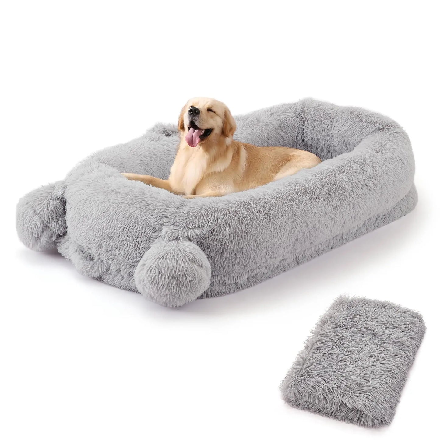 Garvee 71" x 45" Human-Sized Dog Bed, Large Orthopedic Pet Bean Bed with 2 Storage Pockets, Fluffy Faux Fur Bed for Adults & Giant Pets Black