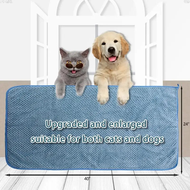 Super Absorbent Microfiber Dog Towel, 40x24 in, Quick-Drying Pet Bath Towel for Small & Large Dogs, Cats, Blue