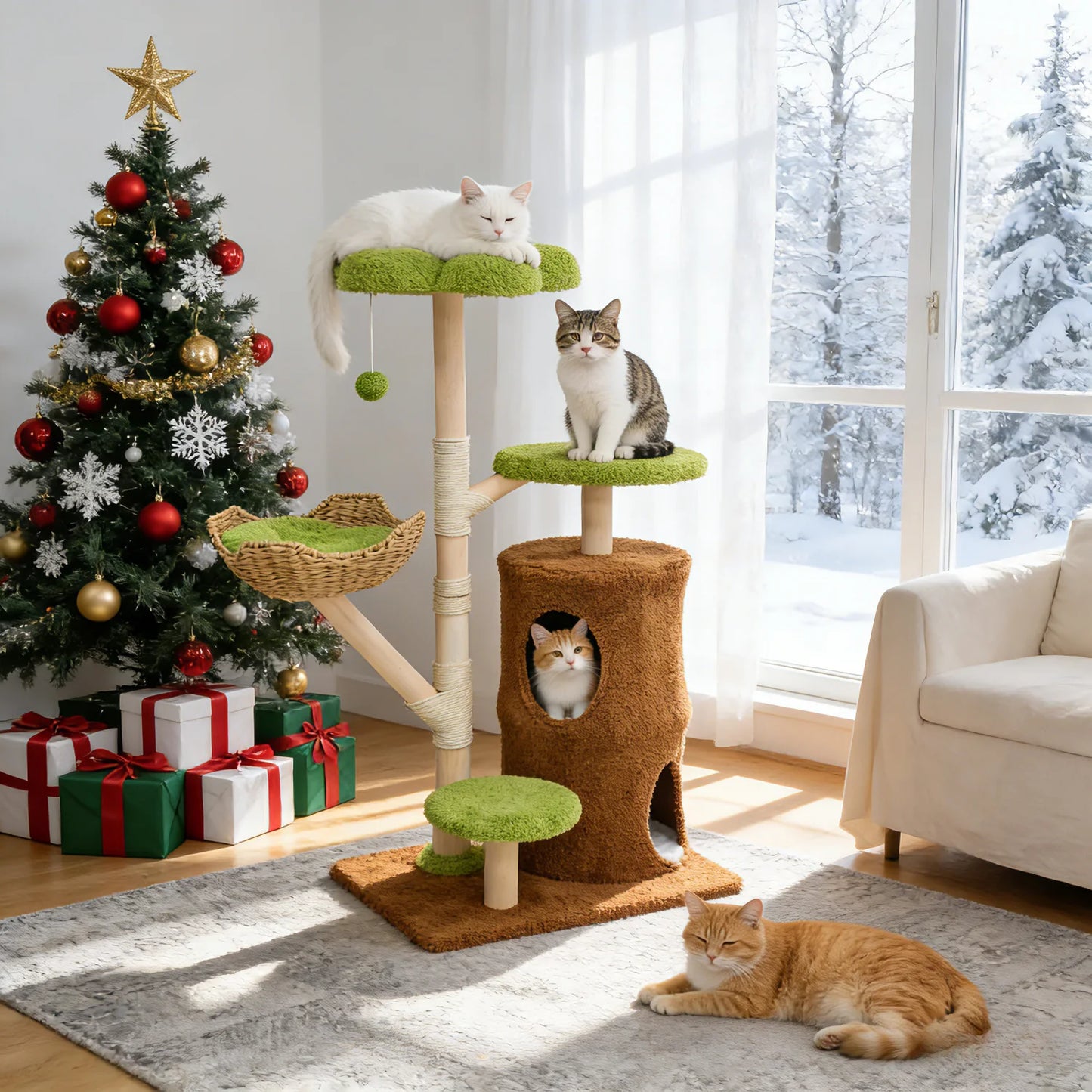Multi-Level Cat Tree with Hanging Ball and Sisal Scratching Posts Cat Tower Condo Indoor Activity Center