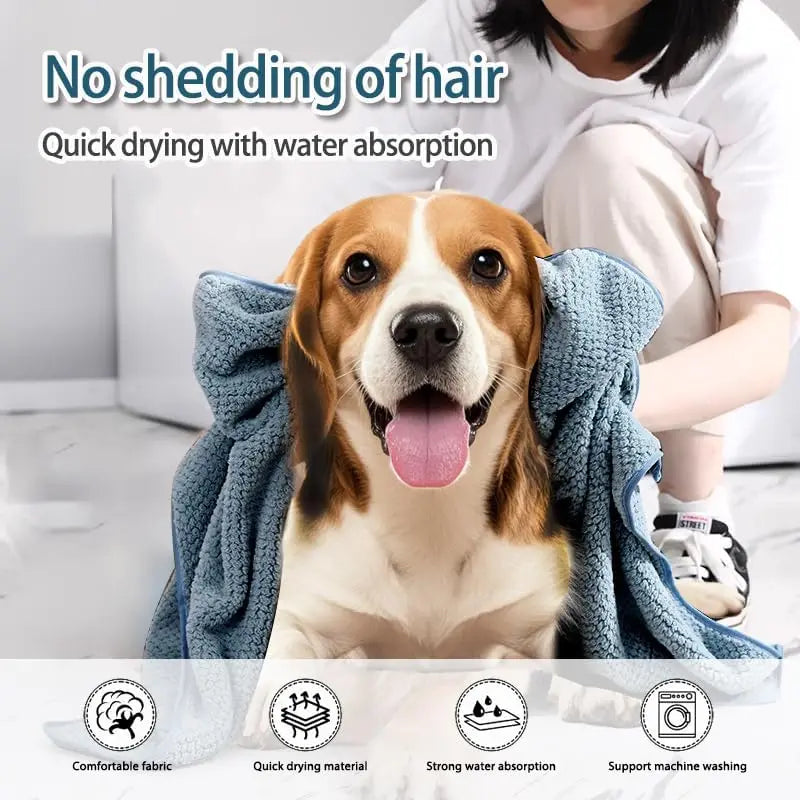 Super Absorbent Microfiber Dog Towel, 40x24 in, Quick-Drying Pet Bath Towel for Small & Large Dogs, Cats, Blue