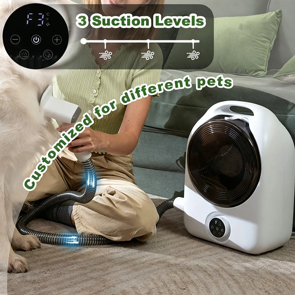 5-in-1 Pet Grooming Kit Professional Dog Hair Clipper Vacuum Dryer Low Noise Pet Grooming Trimmer Set with Multi Tools Professional Pet Grooming Vacuum Kit for Dogs Cats Hair Shedding Cleaning